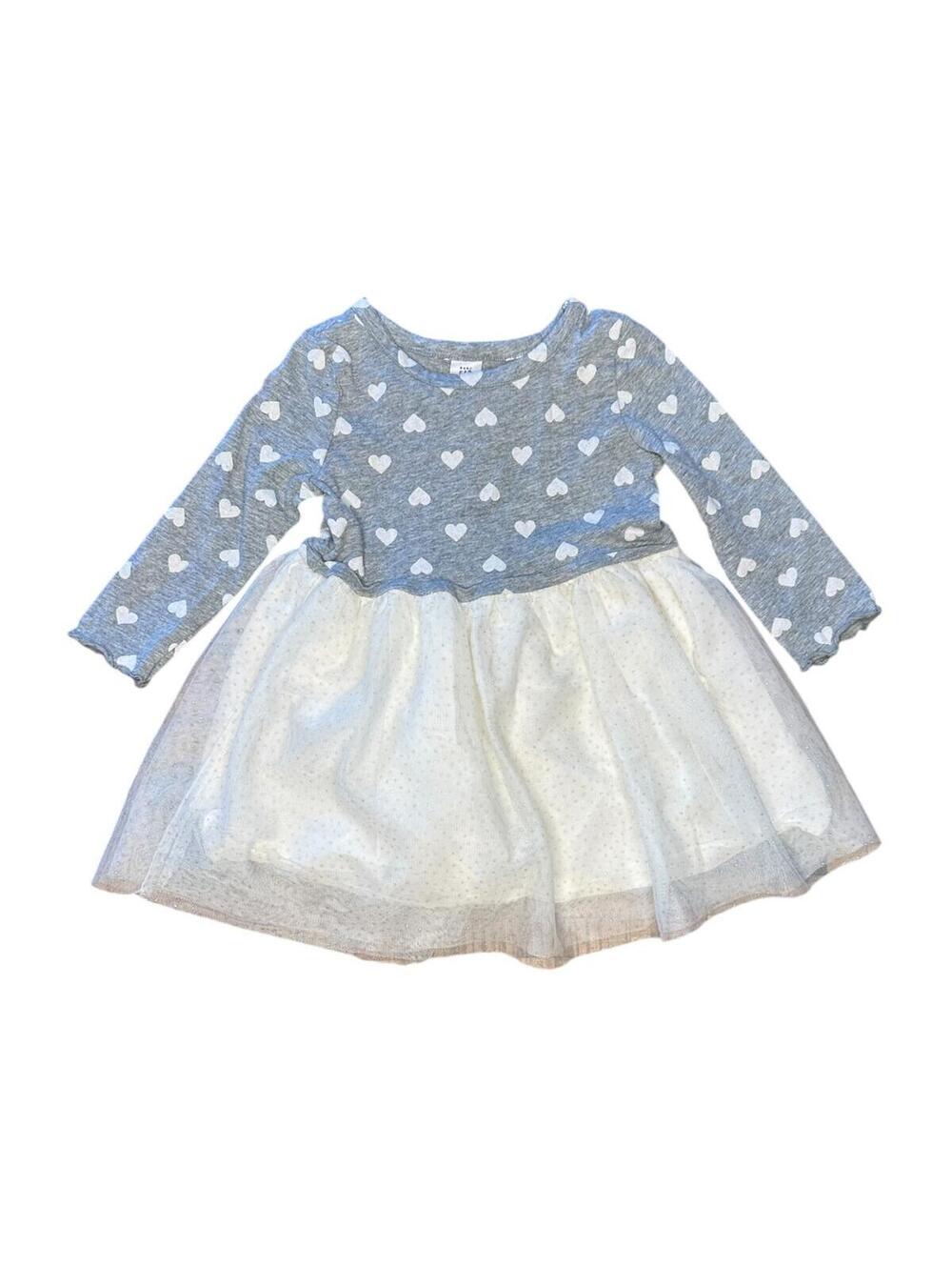 Baby Gap Toddler 2T Grey Heart Long Sleeve Tulle Dress